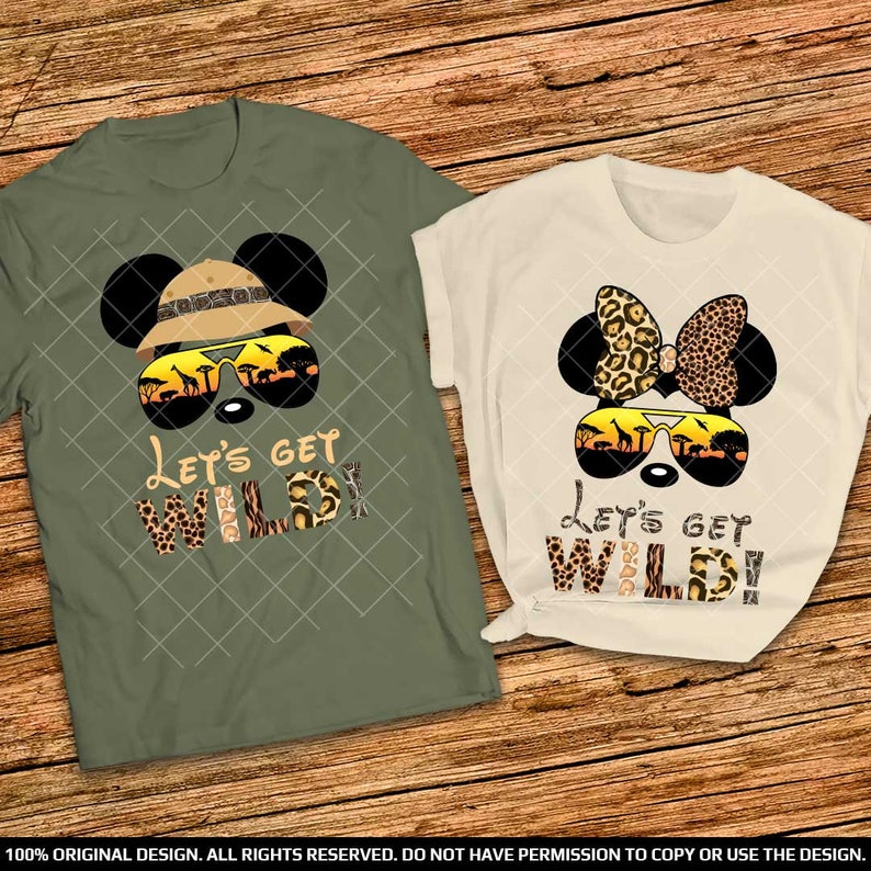 Lets Get Wild Disney Couple Shirts, Animal Kingdom Theme Park Couple Shirts, Safari Adventure Mickey and Minnie Shirts, Safari Trip shirts