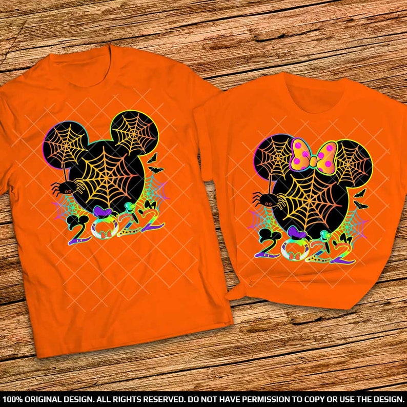 Orange Disney Halloween Couple shirts 2022 Mickey and Minnie Spider web Halloween Couple Shirts 2022 Disney Matching Orange Halloween Shirts