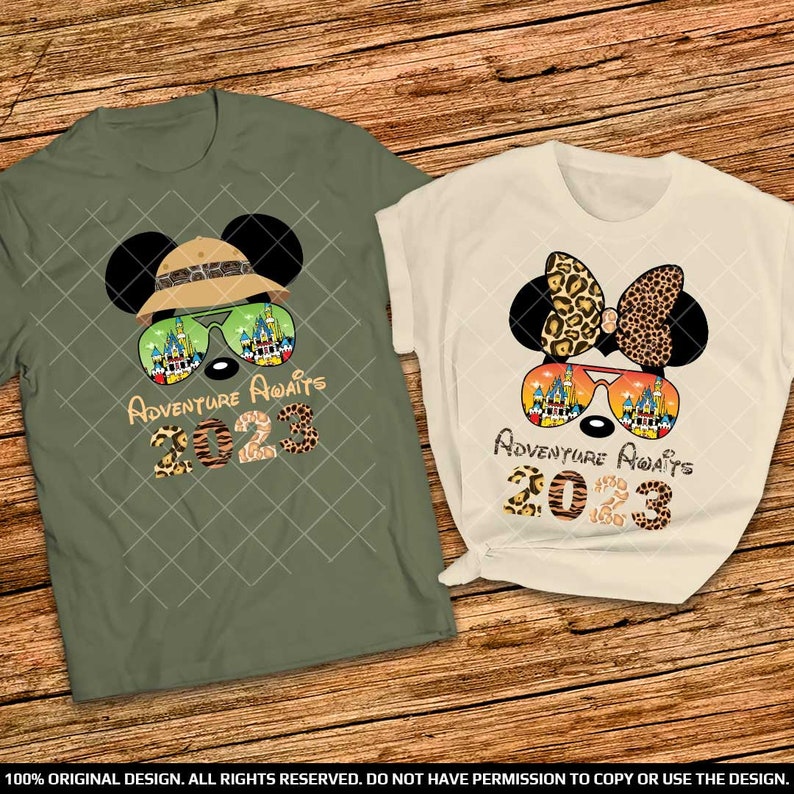 Disney Animal Kingdom Couple Shirts 2023 Disney Theme Park Couple shirts 2023 Аdventure Аwaits Mickey and Minnie Matching Couple shirts 2023