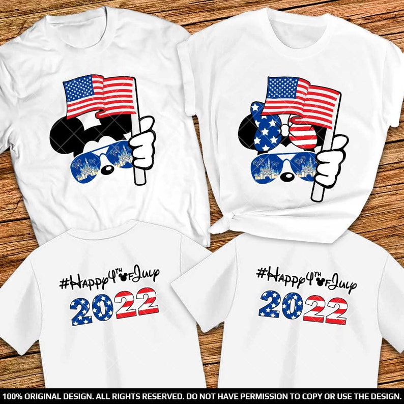 Front and Back print Disney Independance day Couple Shirts 2022 4th of July Disney Couple Shirts 2022 Disney American Flag Matching Shirts
