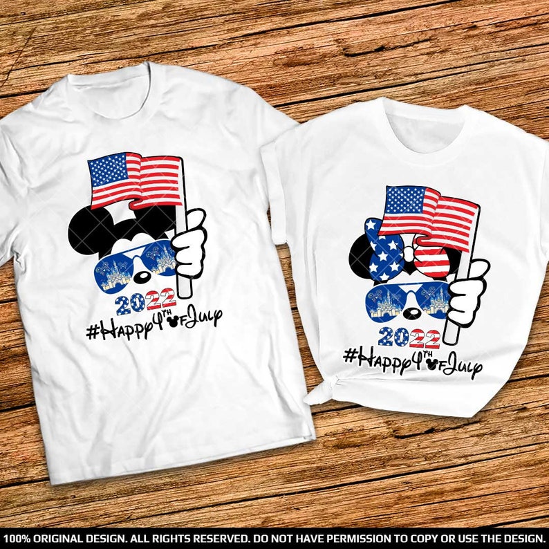 Mickey and Minnie holding American Flag Couple Shirts 2022 Disney 4th of July Shirts Disney Trip Independance day Couple Matching Shirts