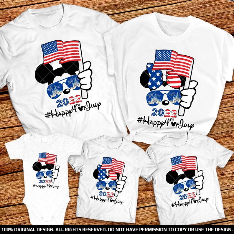 Mickey and Minnie holding American Flag Family Vacation Shirts 2022 Disney 4th of July Shirts Disney Trip Independance day Matching Shirts