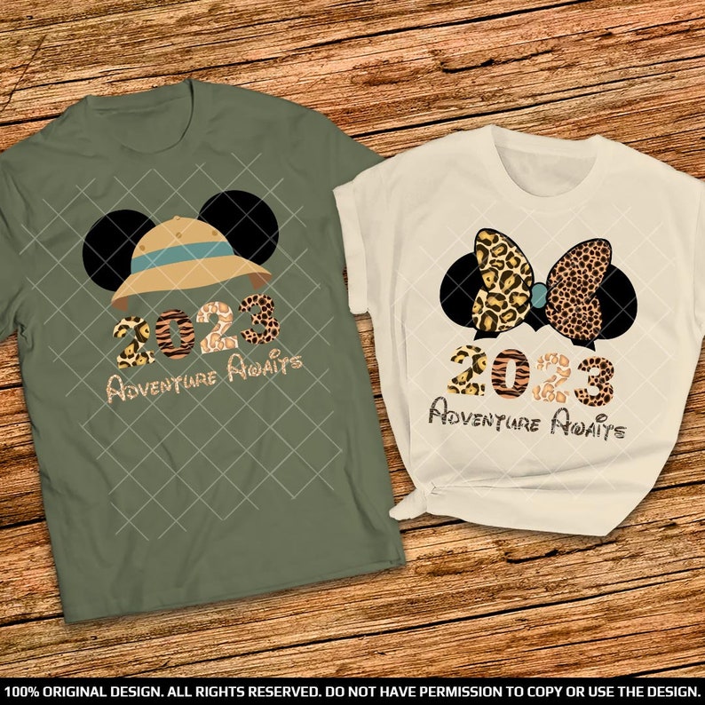 Disney Adventure Awaits Shirts Animal Kingdom Safari Hat Couple shirts 2023 Safari Adventure Mickey and Minnie couple Safari Mode shirt 2023