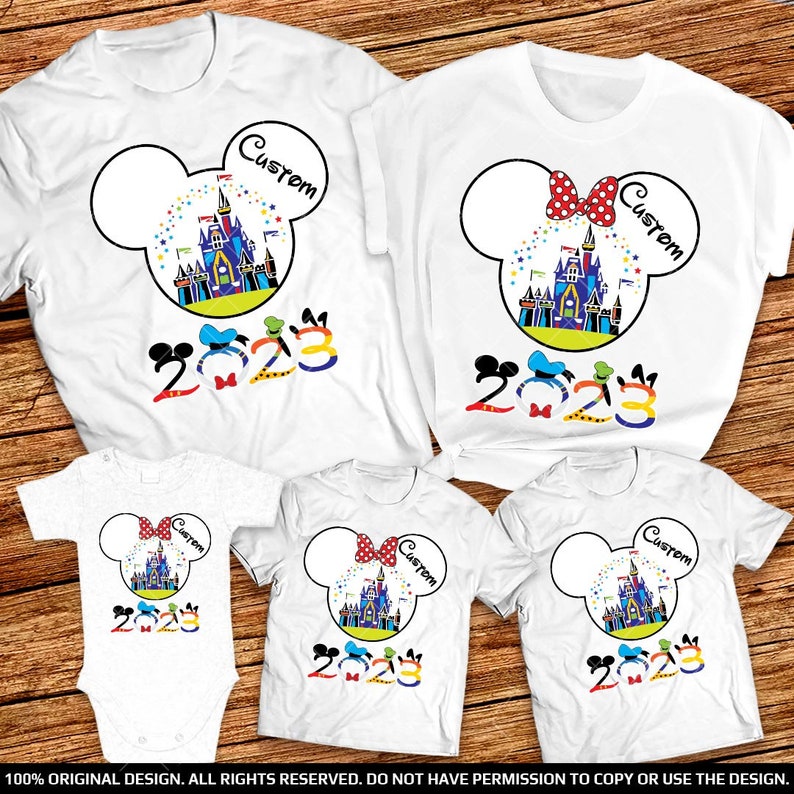 Matching Family Vacation shirt 2023, Castle in Mickey and Minnie heads shirts 2023, Disney Family shirts 2023, Disney Trip Group shirts 2023