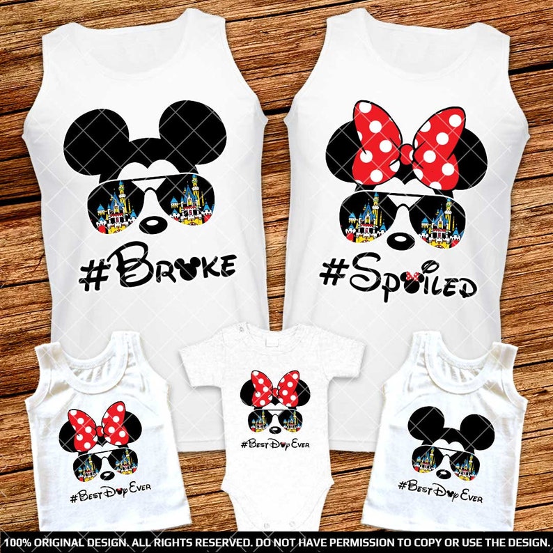 Disney Broke and Spoiled family Tank Tops, Disney world Tanks, disneyland Tanks, Disney family trip Mickey and Minnie Best Day Ever Tank Top