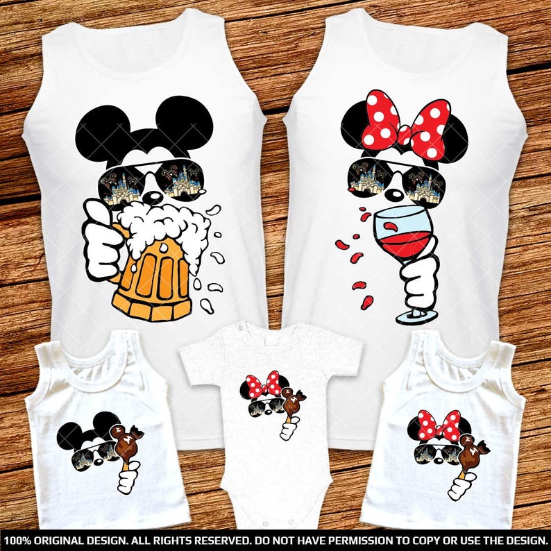 Mickey Drinking Beer Tank Top Minnie Drinking Wine Tank Top Mickey and Minnie Eating Ice Cream Tank Tops Epcot Matching Family Tank Tops