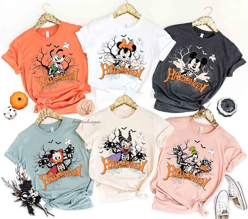 Disney Halloween Vintage Shirt, Mickey Minnie Halloween Shirt, Mickey And Friends Skeleton Shirt, Disney Halloween Family Shirts