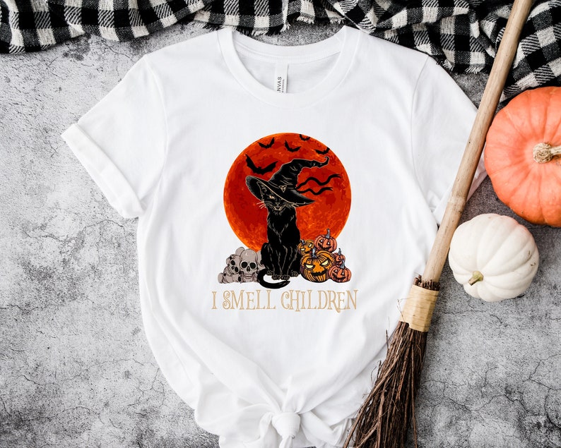 I Smell Children Shirt, Black Cat Halloween Shirt, Funny Halloween T-Shirt, Gift For Cat, Pumpkin Shirt, Halloween Gift, Cat Lovers Shirt