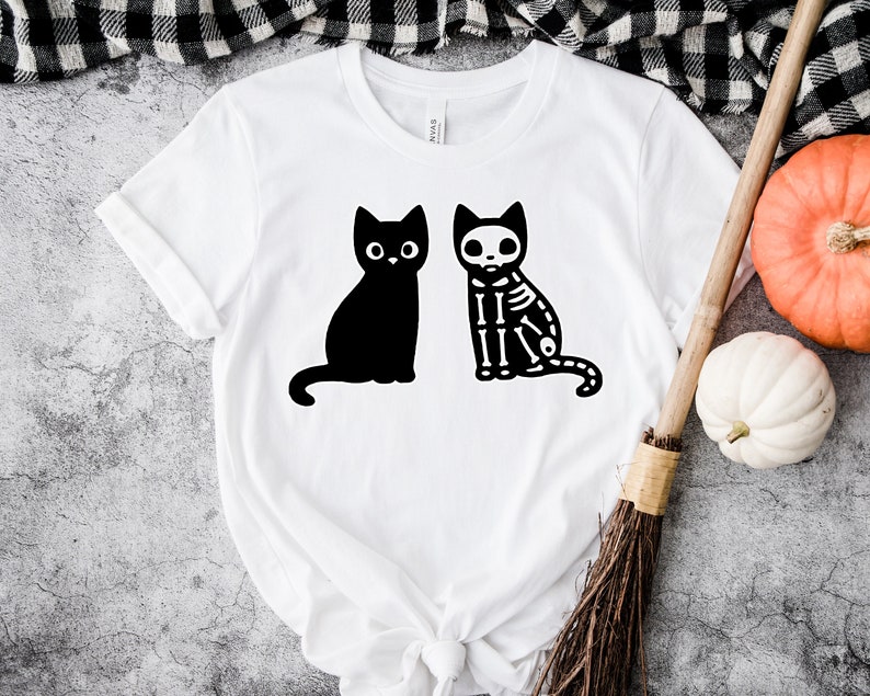 Skeleton Cat Shirt, Gifts For Cat Lovers, Cat Lady Gift, Cat Mom, Cat Clothing, Cat Halloween Shirt, Halloween Cat T-Shirt