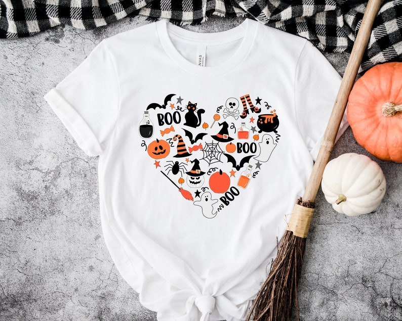Halloween Doodles Shirt , Halloween Shirt, Cute Halloween Shirt, Happy Halloween Tee, Happy Halloween Heart Shirt , Halloween Heart Shirt