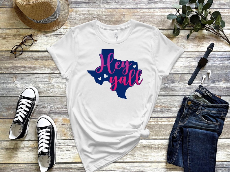 Hey Yall T-Shirt , USA Women T-shirt, Patriotic Women Outfit, USA Family Shirts, Made in Texas, American Woman Gift,Texas Gift,You All Texas