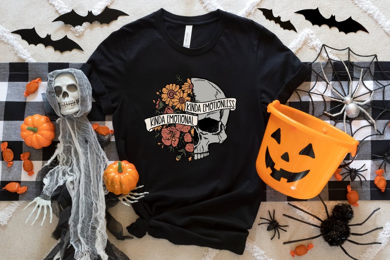 Kinda Emotional Kinda Emotionless Shirt, Halloween Theme Shirt for Women, Halloween T-Shirts, Cute Halloween T-Shirts, Frankenstein Shirt