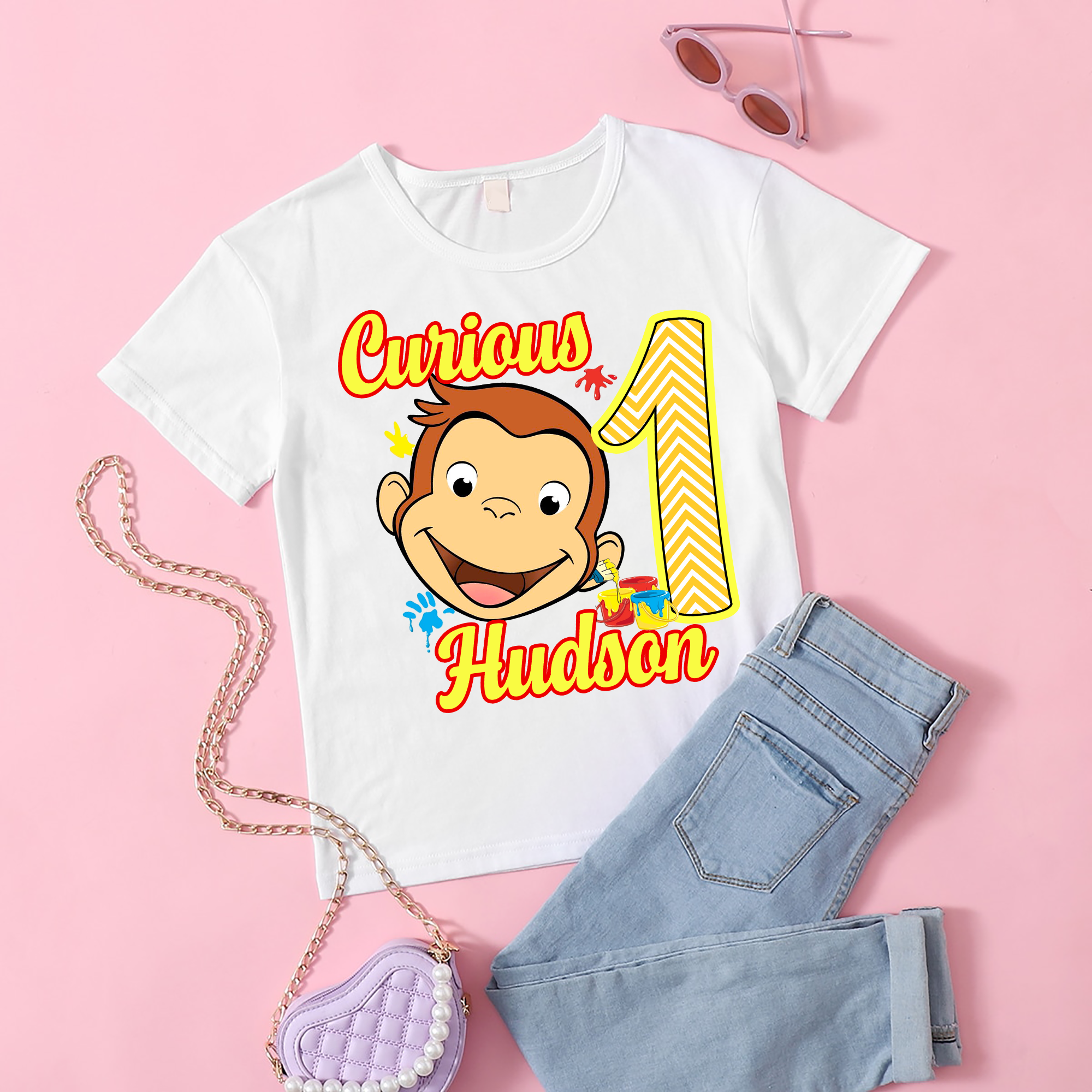 Curious George Birthday Shirt, Customized Curious George Boy Shirts,  Monkey Curious George shirt, Custom Name and Age birthday tee