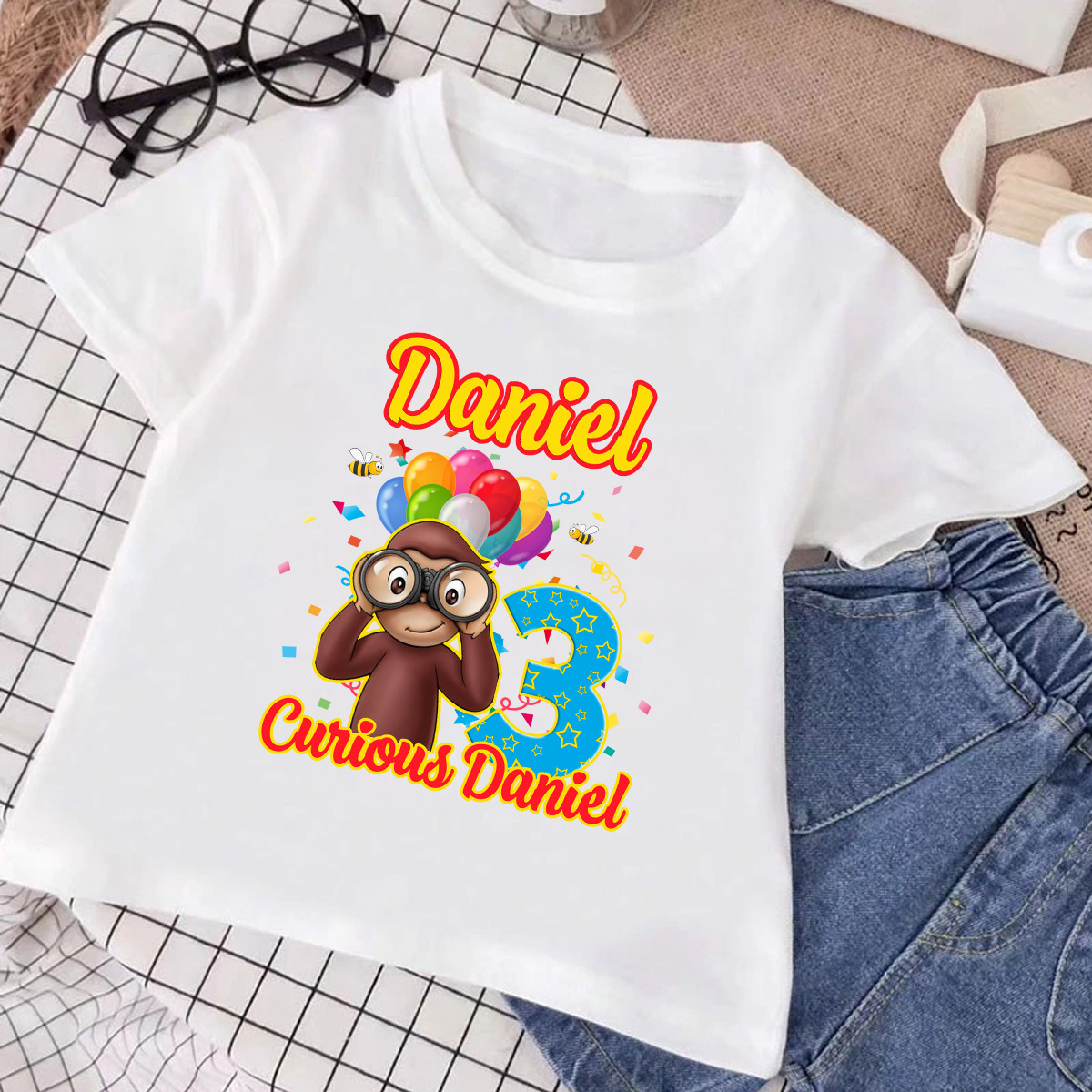 Personalized Curious George birthday Shirt, Curious George Family Birthday Shirt, Curious George Matching Shirt, monkey cartoon lover tee