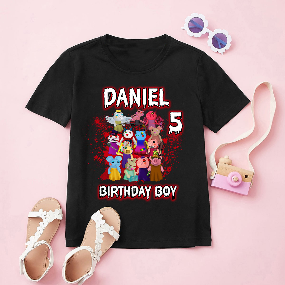 Personalized Piggy Roblox Birthday Shirt, Funny Peppa Pig Clown Cartoon Kids Toddler T-shirt, Roblox Birthday boy shirt