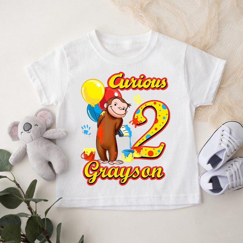 Personalized Curious George Birthday Shirt, Custom Name and Age, Customized Curious George Shirts, Family Tee, Monkey Curious George shirt