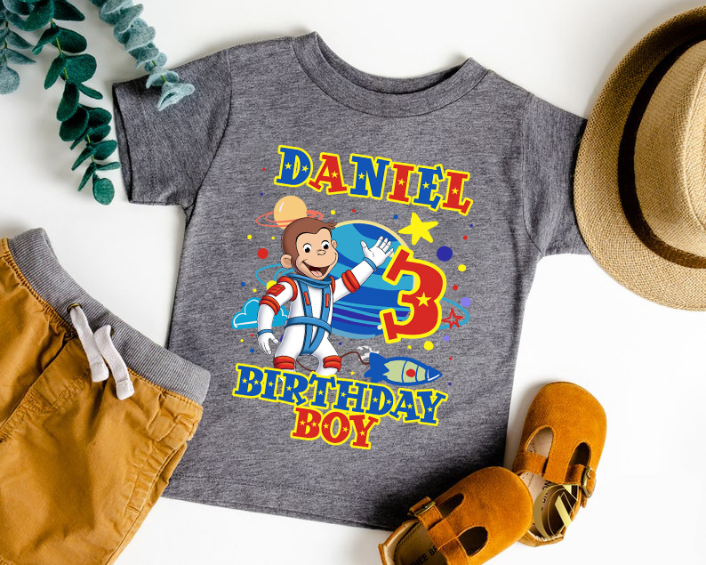 Curious George Shirt, Personalized Curious George Birthday Shirt, Curious George Party Matching Shirt, Space Birthday Boy Shirt