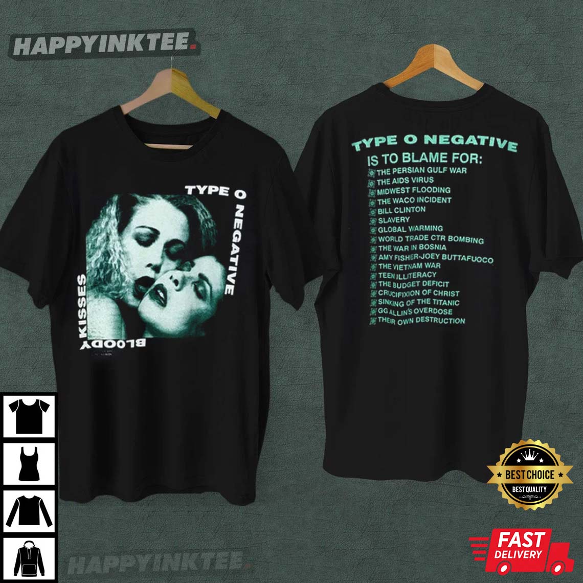 TYPE O NEGATIVE 1993 Bloody Kisses Retro Band Touring Best T-Shirt