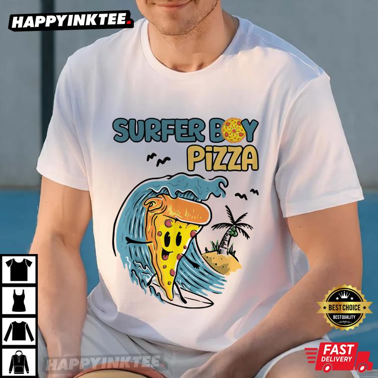 Surfer Boy Pizza Funny T-Shirt