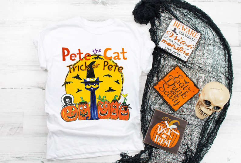 Pete The Cat Halloween Shirt, Trick or Treat Pete Shirt, Pumpkin Halloween Cat Kid Shirt