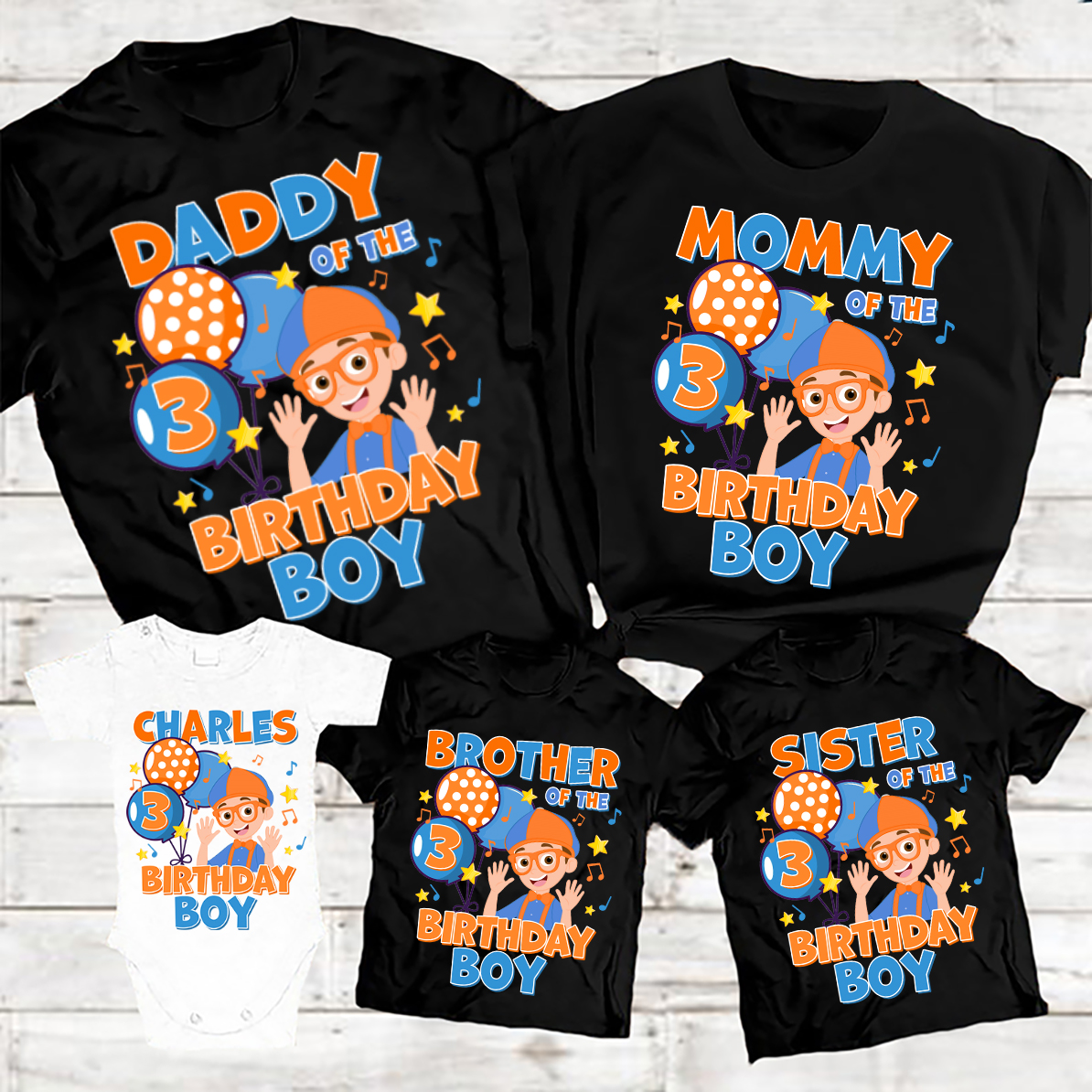 Personalized Blippi Theme Birthday Boy Shirts Set, Boy Birthday, Family Matching Shirts, Birthday 2022 Shirt, Custom Birthday Shirts, Blippi Custom Bday