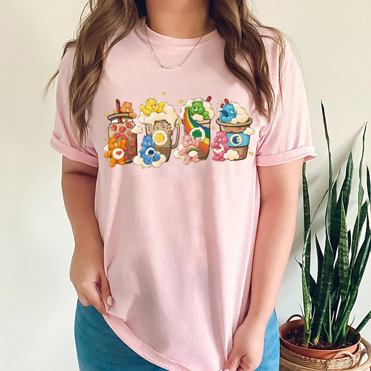 Care Bears Coffee Shirt,Vintage Bears,80ss Kids Shirt,Coffee Lover Gift, Iced Latte Shirt, Teddy Bear, Rainbow Bear, Tender Heart Bear Shirt