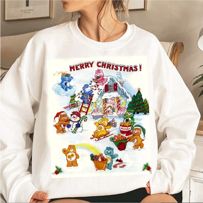 Care Bears Christmas Sweatshirt, Care Bears Cloud Life Multi Vintage sweatshirt, 1980s cartoons Shirt, Christmas bear Gifts