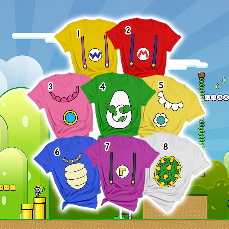 Super Mario Costume Halloween Shirt, Inspired Cosplay Group Shirt, Family Matching Shirts, Group Halloween Shirt