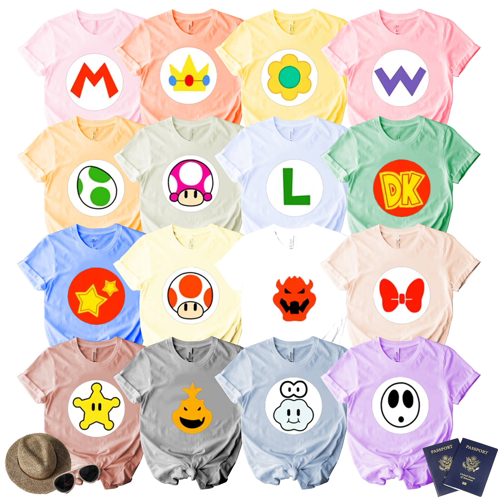 Mario And Friends Inspired Costume T Shirts, Luigi Princess Mario Costume Waluigi Shirt, Shirt For Family Friends Teachers, Mario Halloween Costume