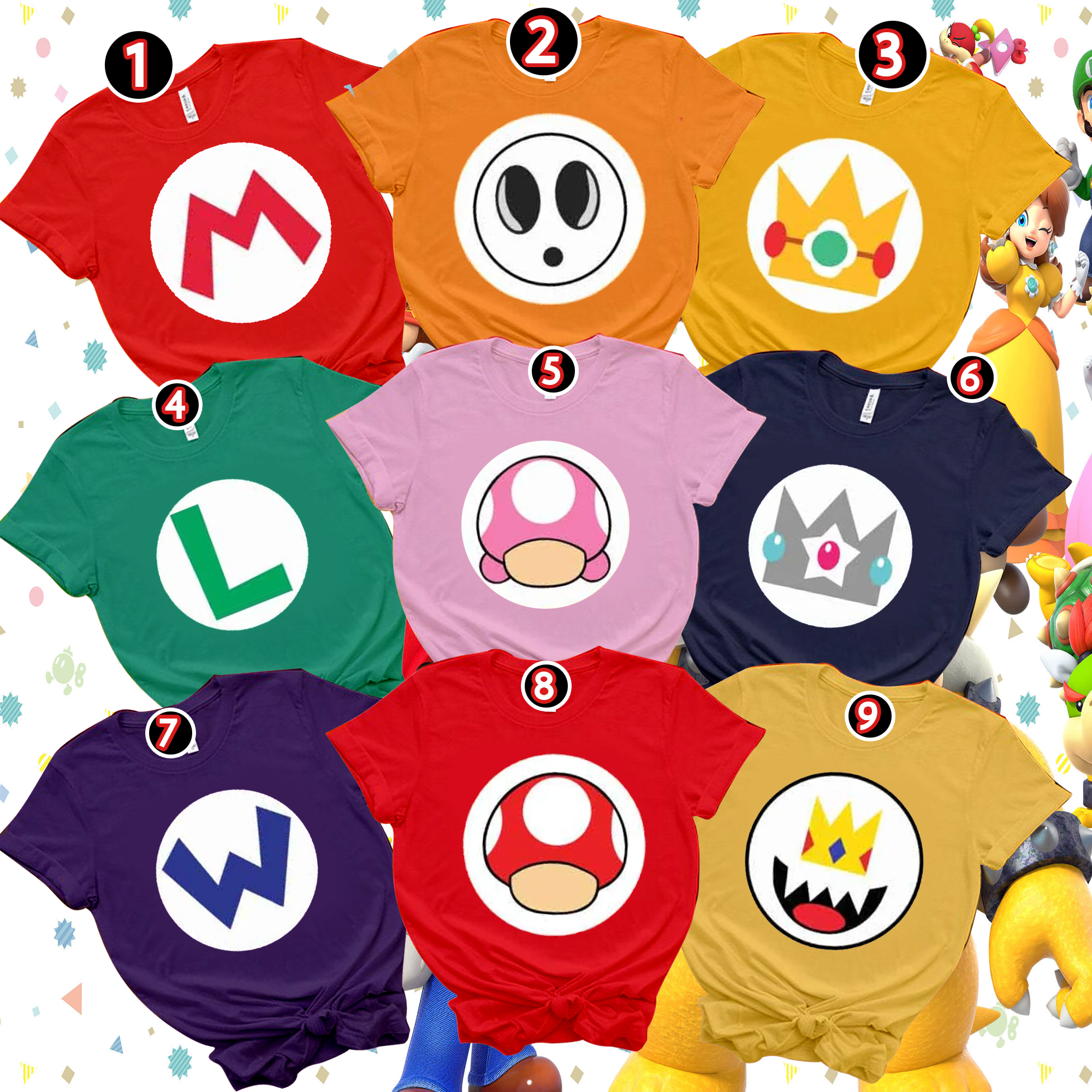 Super Mario Halloween Costume Shirt, Game Series Family Matching Shirts, Halloween Family Shirt, Game Series And Friends Inspired Costume Tee
