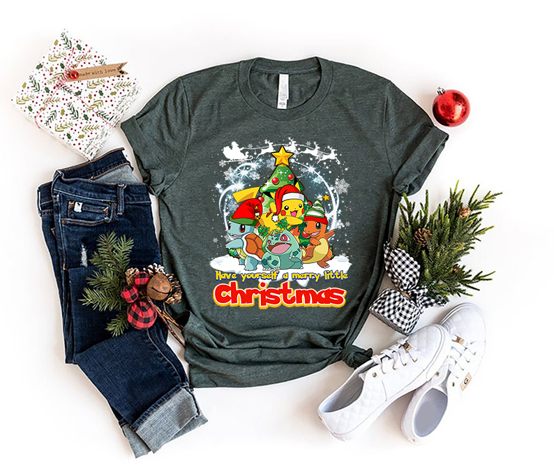 Have yourself a Merry little Christmas Shirt, Pokemon Christmas Tree Sweatshirt, Pokemon Tshirt, Pokemon Characters Shirt, Christmas Tree