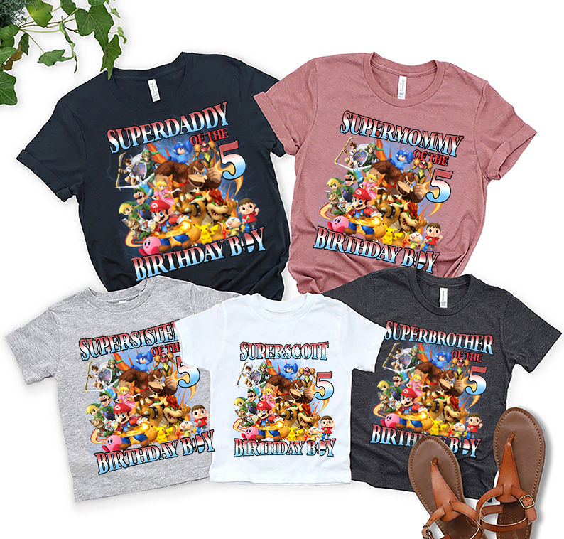 Personalized Super Smash Bros Birthday Shirt, Super Smash Bros Family Shirt, Super Mario Matching Family Shirts