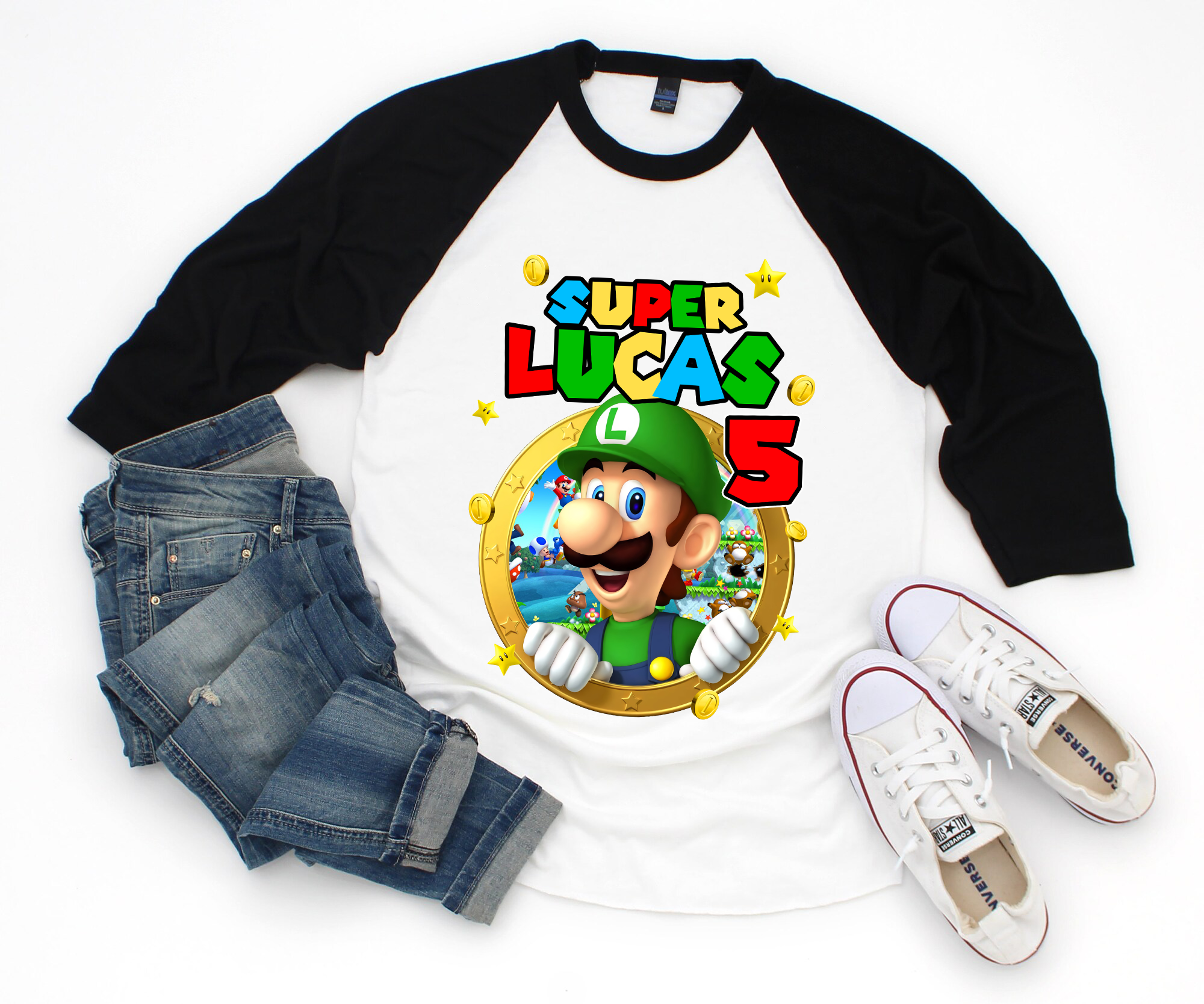 Personalized Luigi Mario Birthday Shirt Set, Raglan Shirt, family shirt, Party Family matching Tee, Raglan Tshirt
