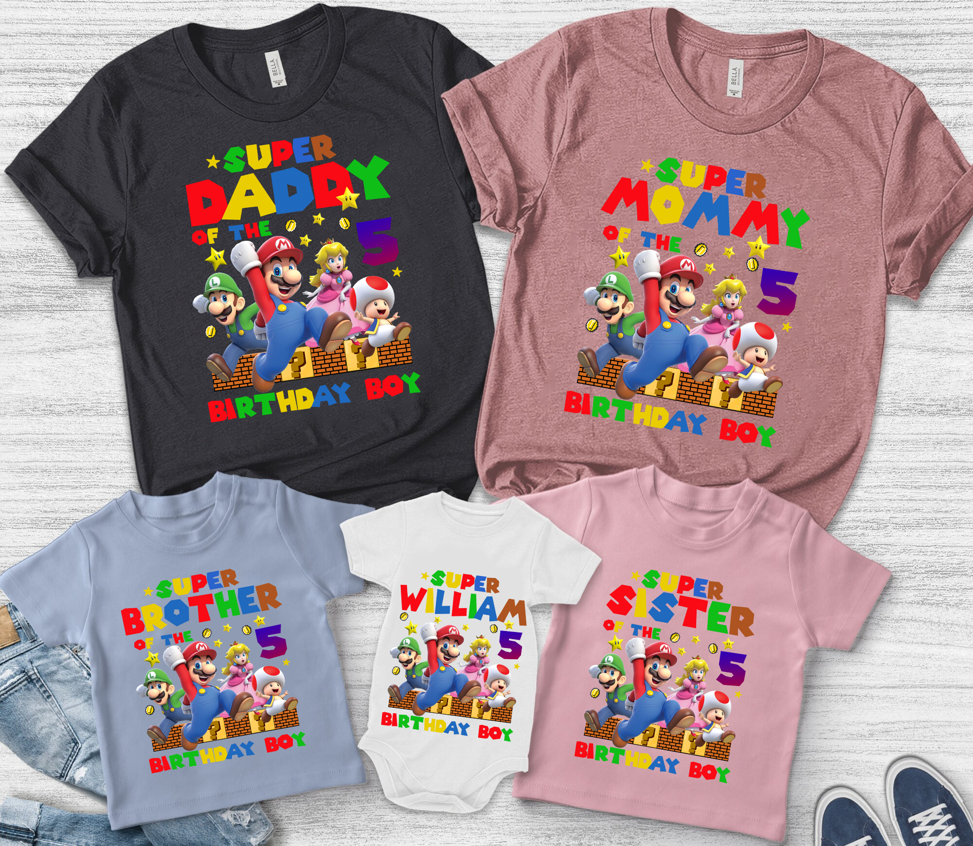 Personalized Super Mario  Birthday T-Shirt, Boy Girl Vintage Gaming Birthday Shirt, Kids Toddler Birthday Gift For Son Daughter