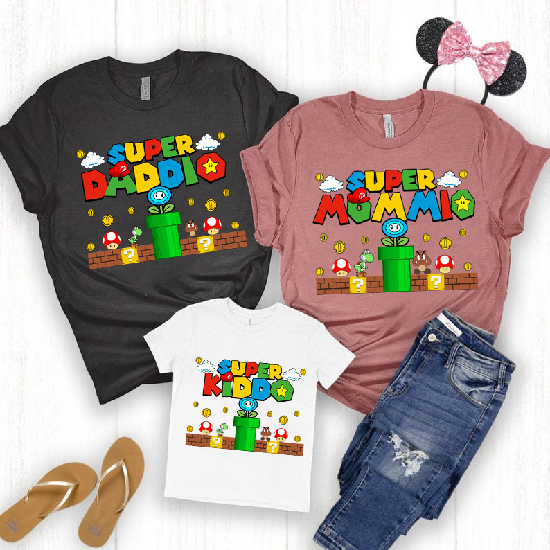 Super Mario Family Matching Shirt, Super Daddio Shirt, Super Mommio Shirt, Super Kiddio Shirt, Mother's Day Gift, Funny Gamer Dad Shirt