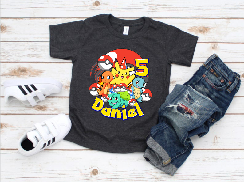 Pokemon Birthday Shirt, Funny Pikachu Game Cartoon Kids T-shirt, Custom Personalized Birthday Gift For Son Daughter