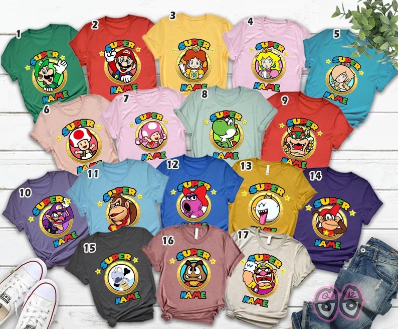 Personalized Super Mario Shirt, Super Mario Birthday TShirt, Super Mario Family Shirt, Mario & Friend Party Matching Tee