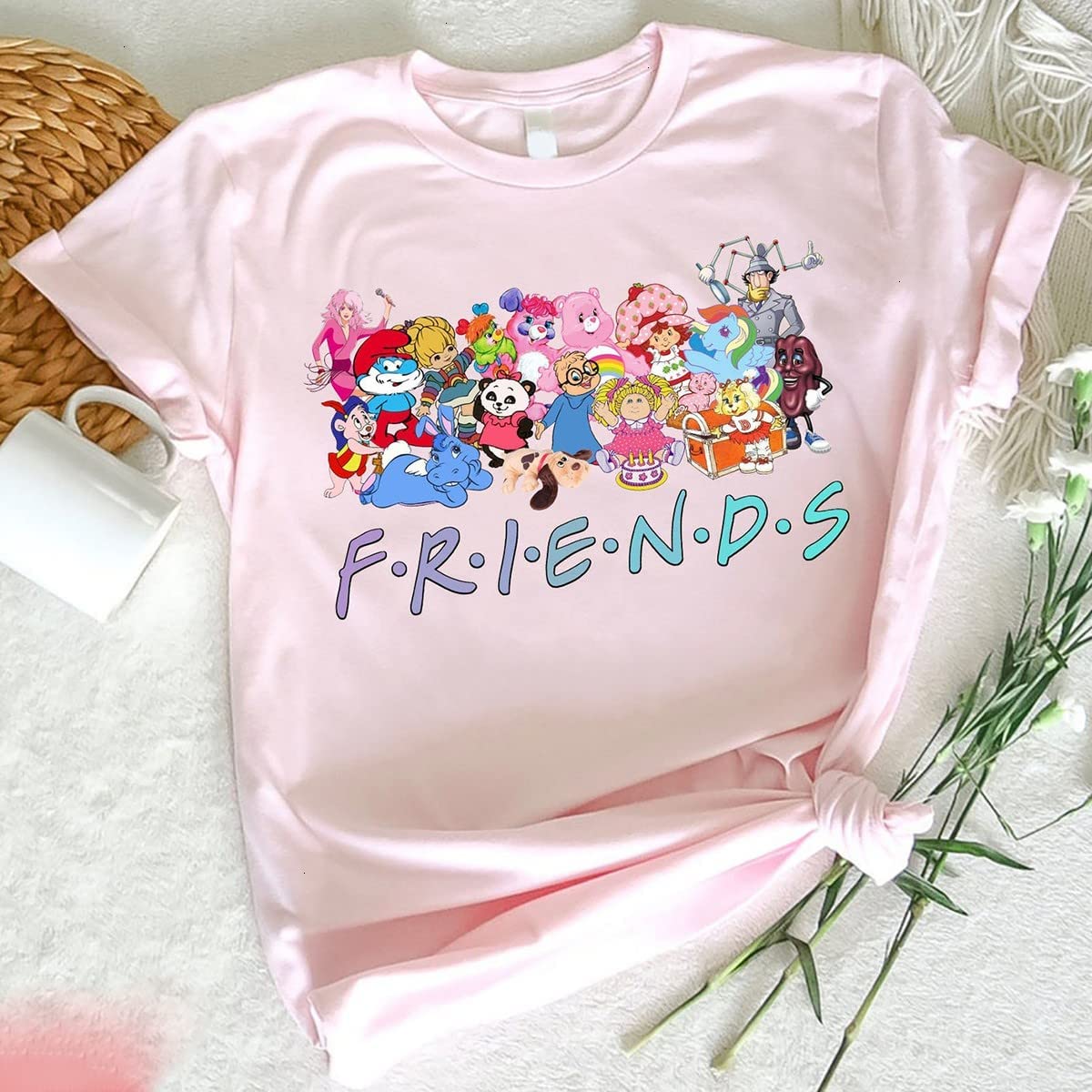 Custom Cartoon Friends Nostalgia Shirt, 80s Friends Shirt, Friends Cartoon Tee, Friends 80ss Cartoon Characters Rainbow Shirt