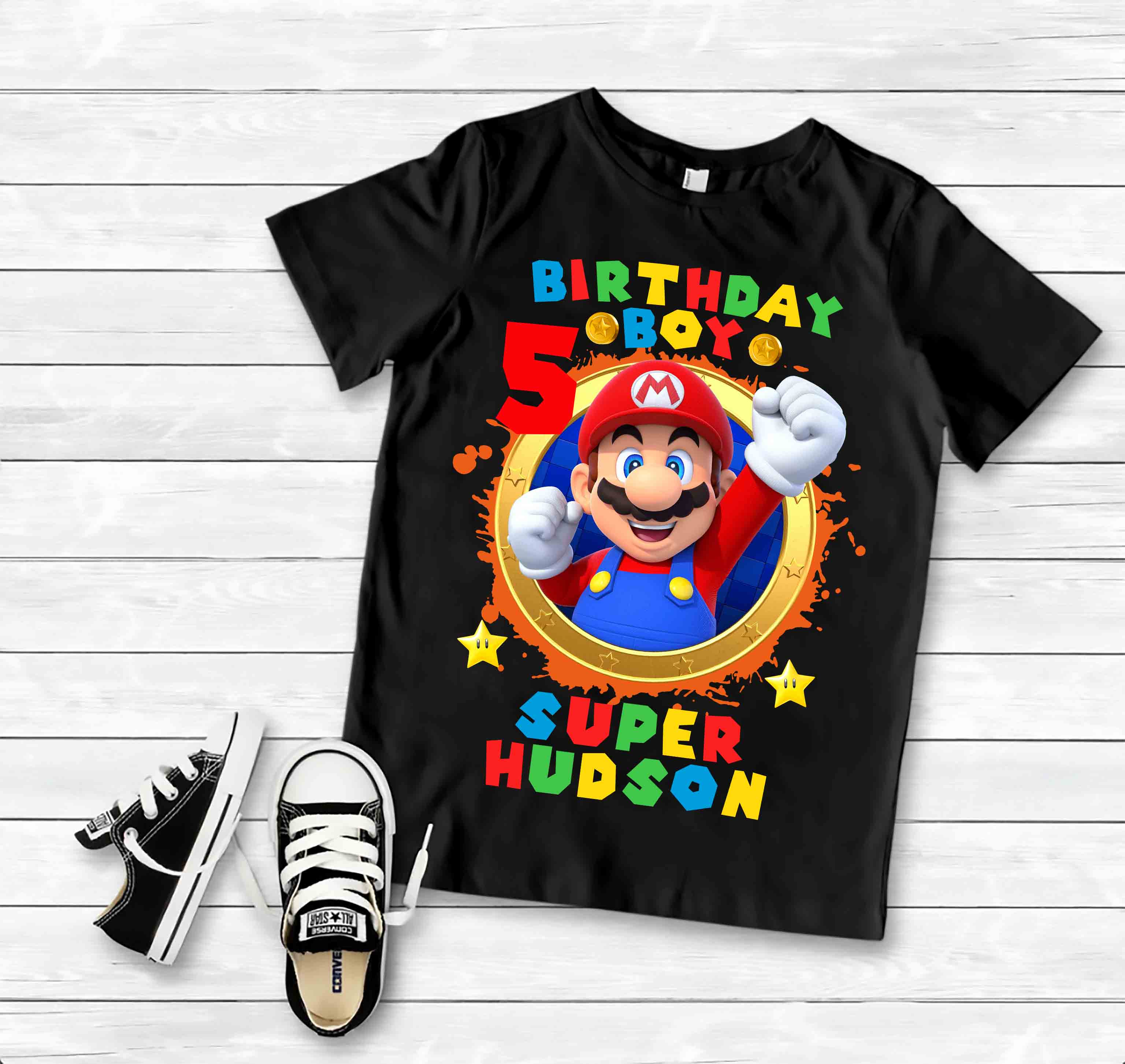 Custom Super Mario Birthday shirt, Super Mario Birthday Family T-shirts, Gaming Kid, Super Mommy, Super Daddy, Peach Princess, Luigi T-shirt