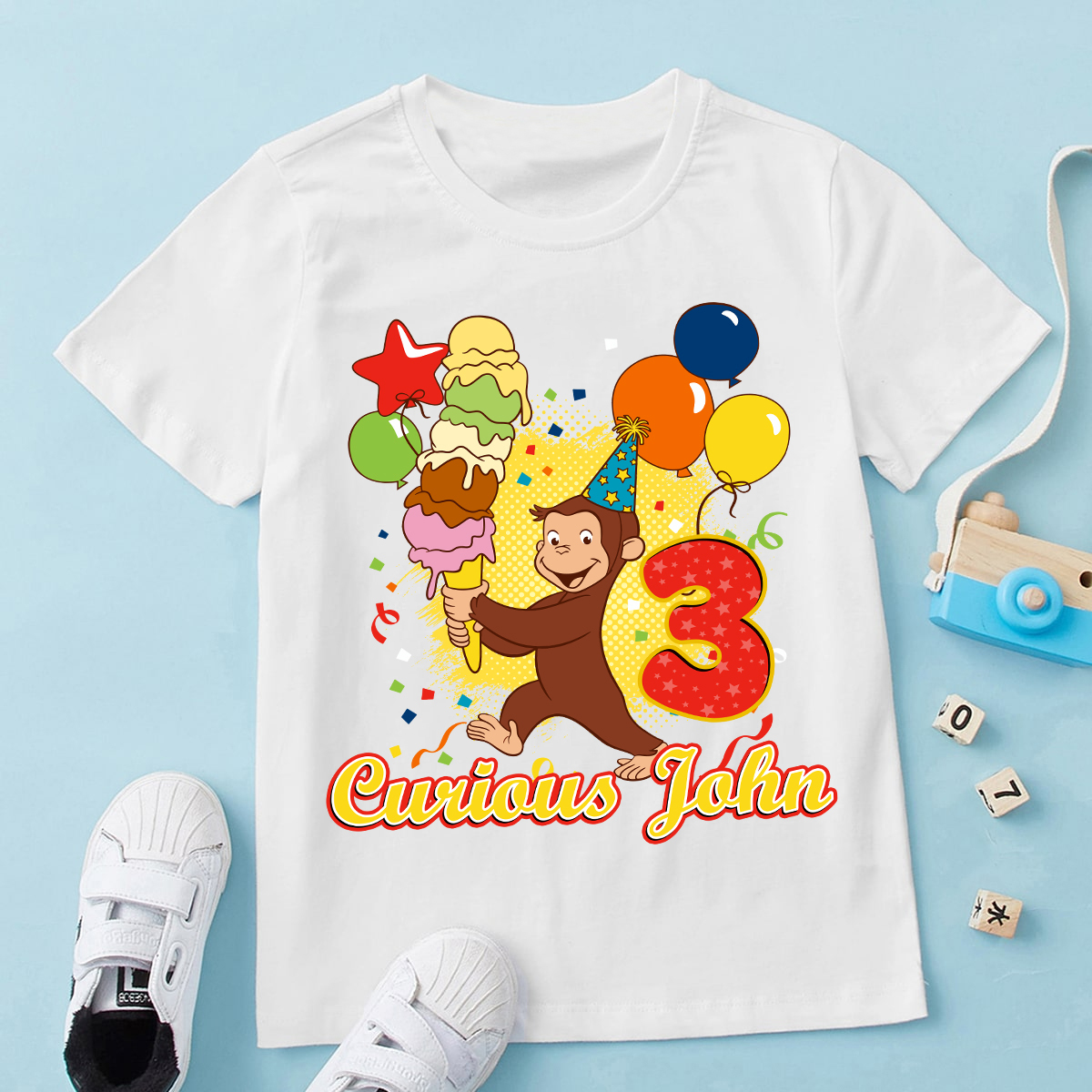 Personalized Curious George Birthday Shirt, Custom Name and Age, Customized Curious George Shirts, Family Tee, Monkey Curious George Tee