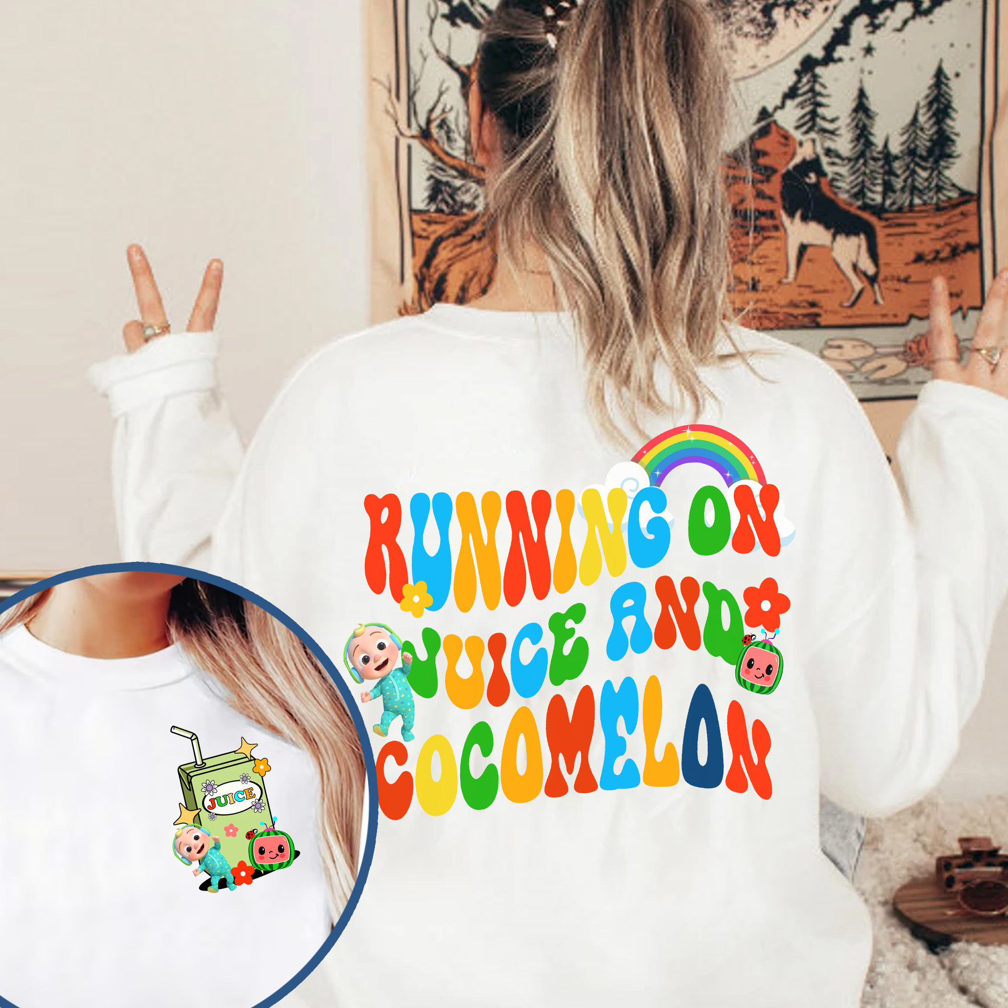 Running On Coco Melon And Iced Coffee SweatShirt, Cocomelonn Mom Shirt, Rainbow Kids show Shirt