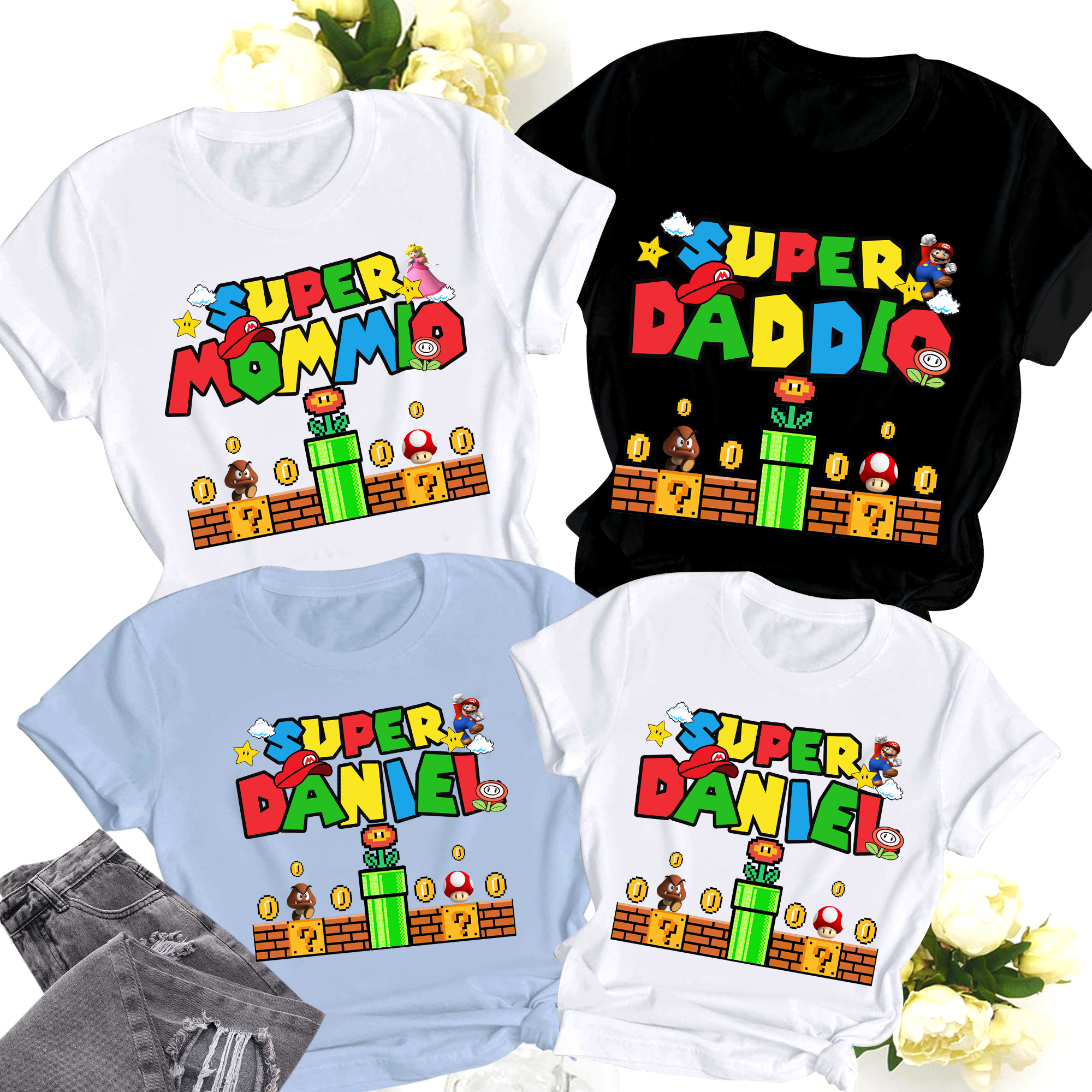 Custom Super Mario Family Birthday Shirt, Disney Super Mario Shirt, Super Mario Birthday BoyGirl Matching Shirt, Super Mommio, Super Daddio