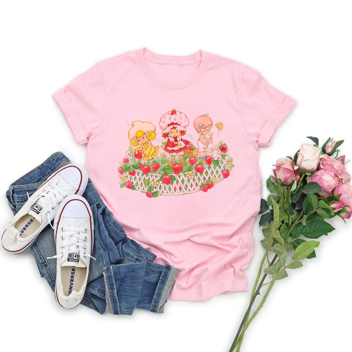 Personalized Vintage Strawberry Shortcake Shirt, Cartoon Friends Nostalgia Shirt, 80s Cartoon Friends Shirt Set, Care Bears And Strawberry TeeLemon Meringue, Apricot