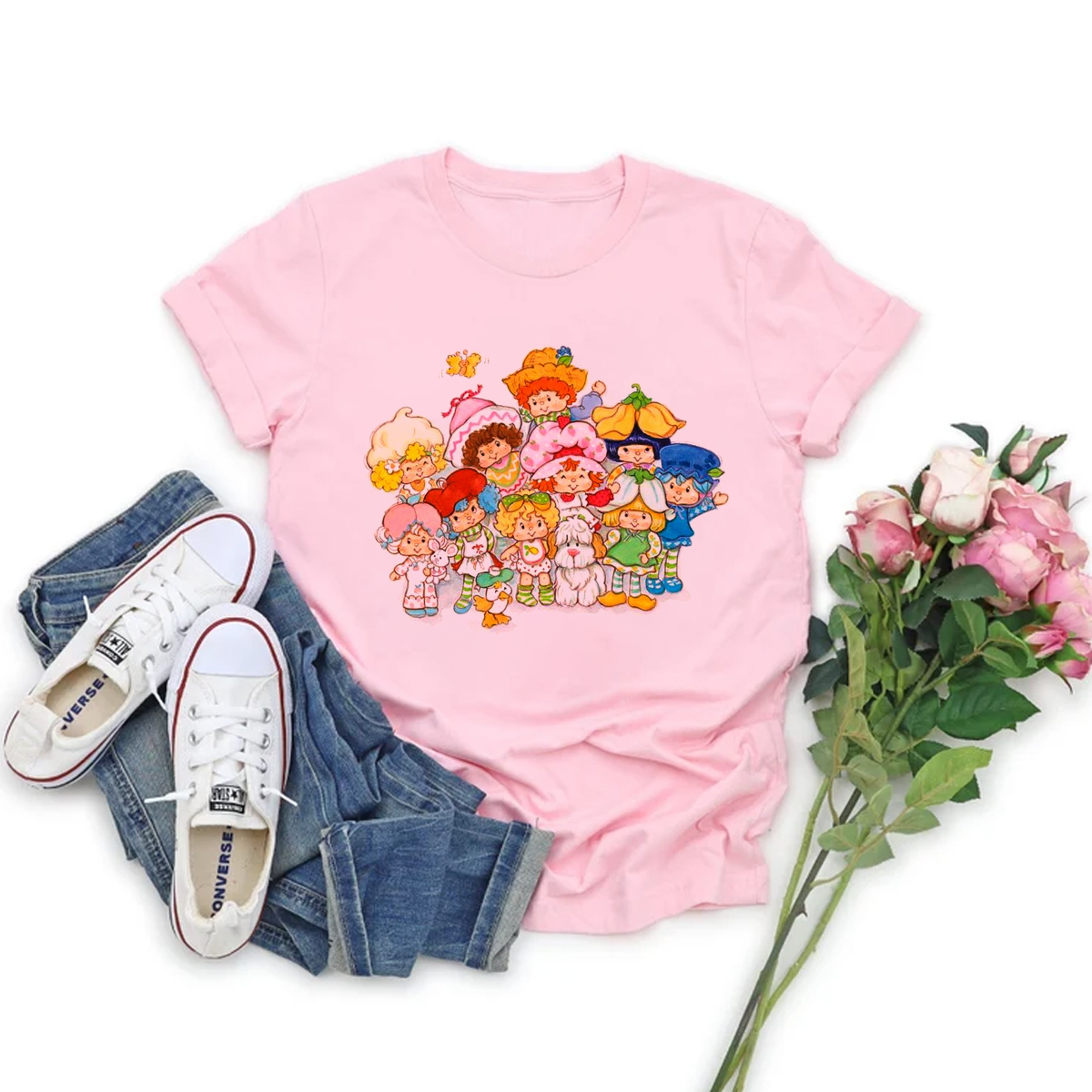 Customize Vintage Strawberry Shortcake Shirt, Cartoon Friends Nostalgia Shirt, 80s Cartoon Friends Shirt, Care Bears And Strawberry TeeLemon Meringue, Apricot