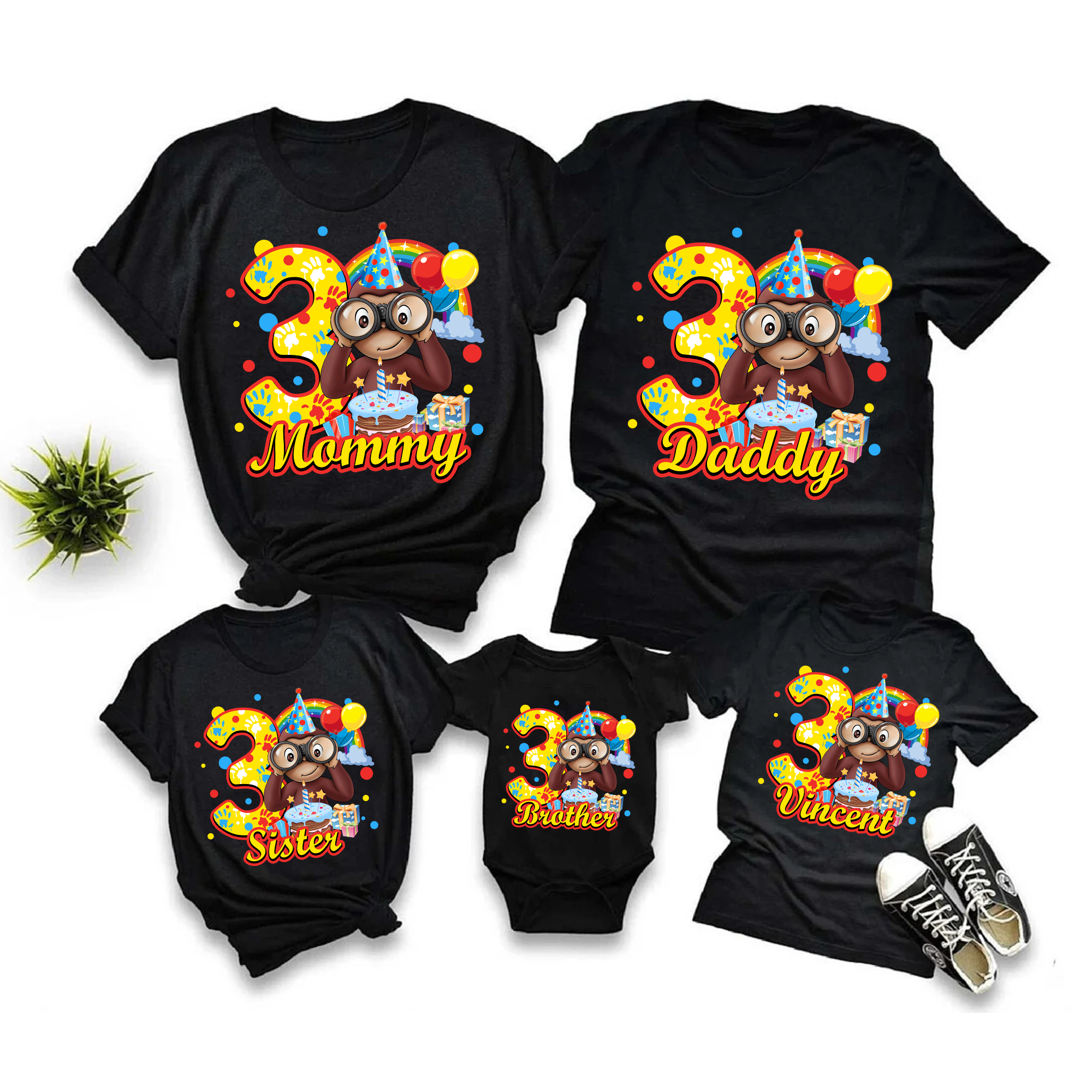 Personalized Curious George Birthday Shirt Personalized Name and Age Customized Curious George Family Shirts