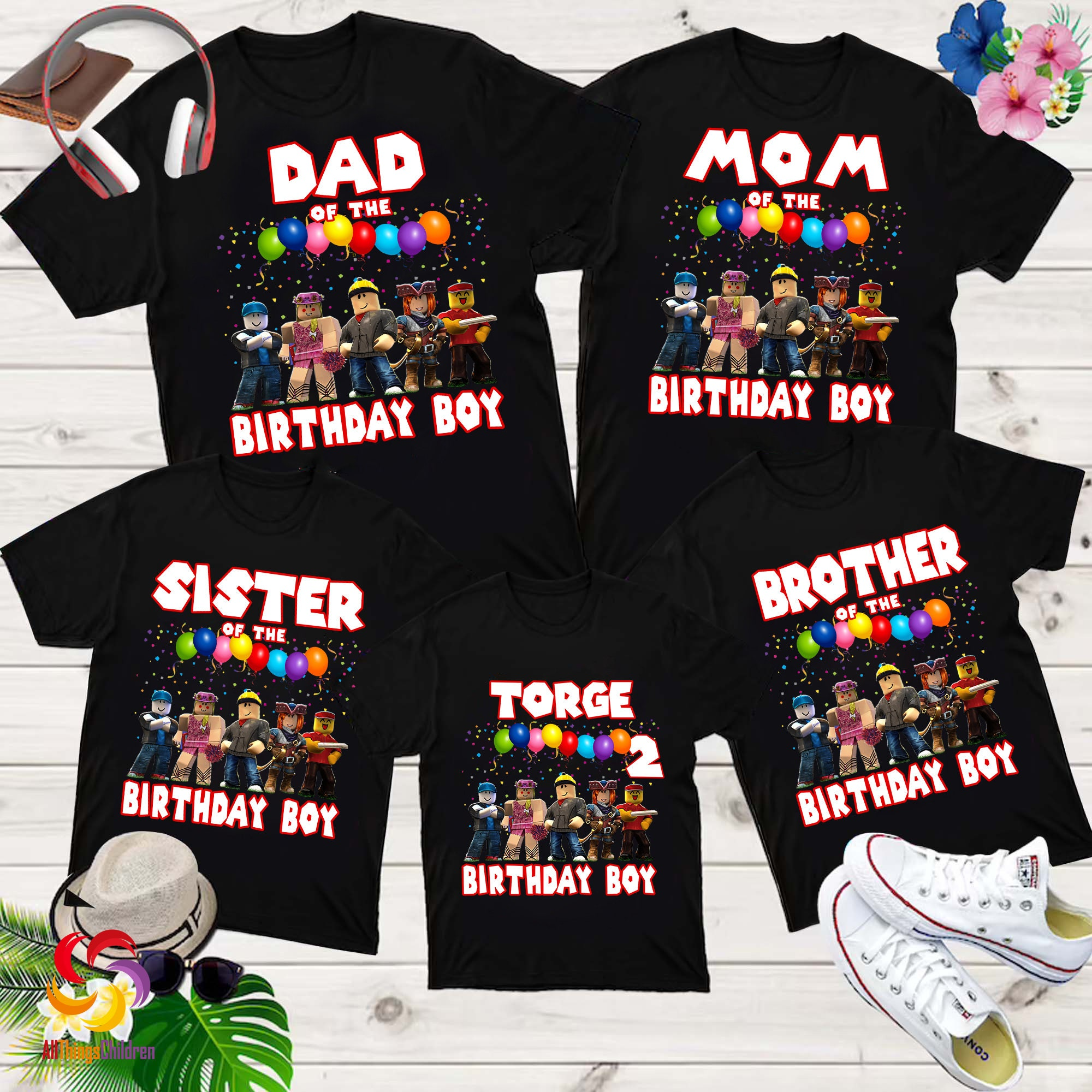 Personalized Roblox Birthday Boy Shirt, Personalized ROBLOX Set Themed Birthday Shirt, Roblox Party Shirts, Family Matching shirts