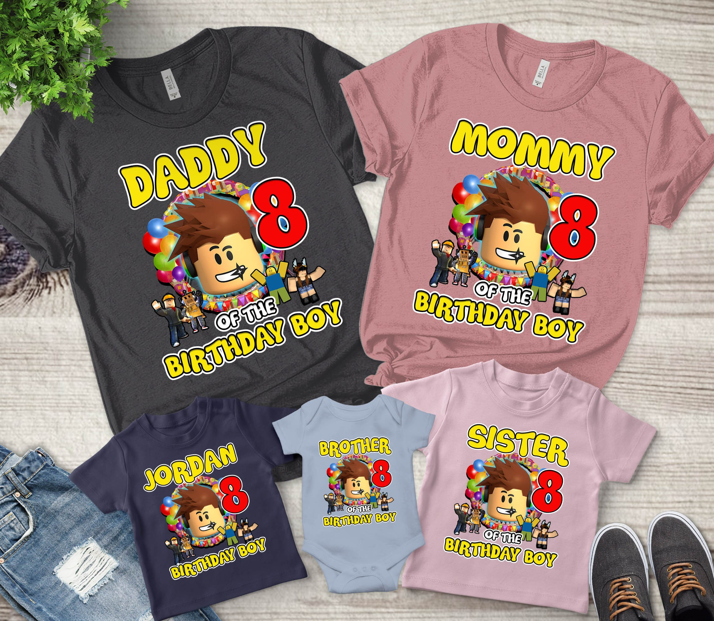Personalized Roblox Birthday Boy Shirt, Personalized ROBLOX Themed Birthday Shirt Set, Roblox Party Shirts, Family Matching shirts