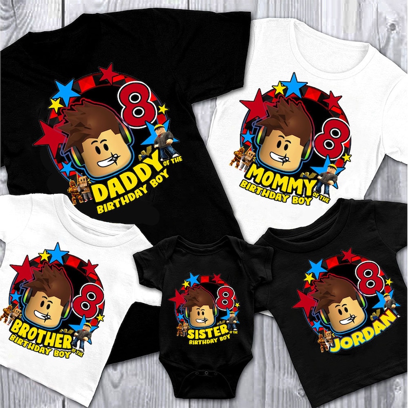 Personalized Roblox Birthday Boy Shirt, Personalized ROBLOX Themed Birthday Shirt, Roblox Party Shirts Set, Family Matching shirts