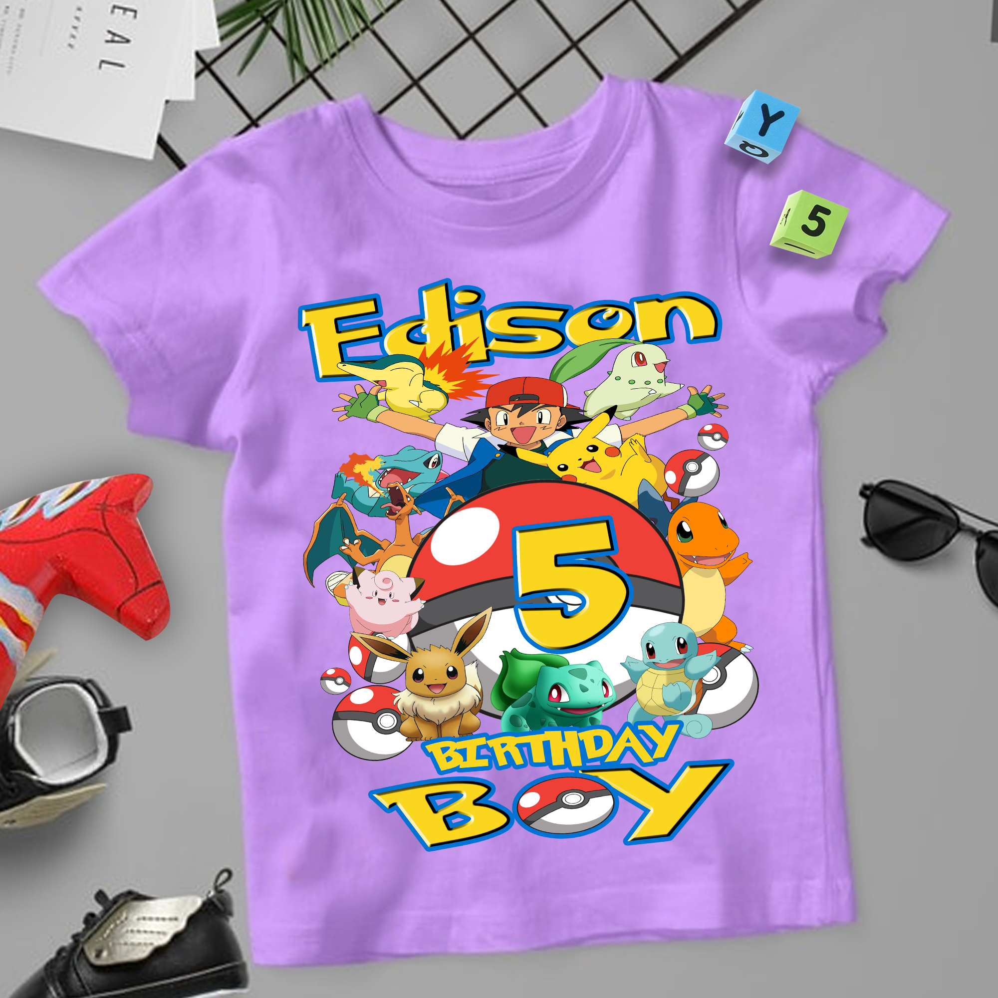 Pokemon Birthday Shirt, Custom Family Birthday Shirt, Pikachu Game Cartoon Kids Toddler Shirt, Custom Personalized Birthday Gift For Son Daughter