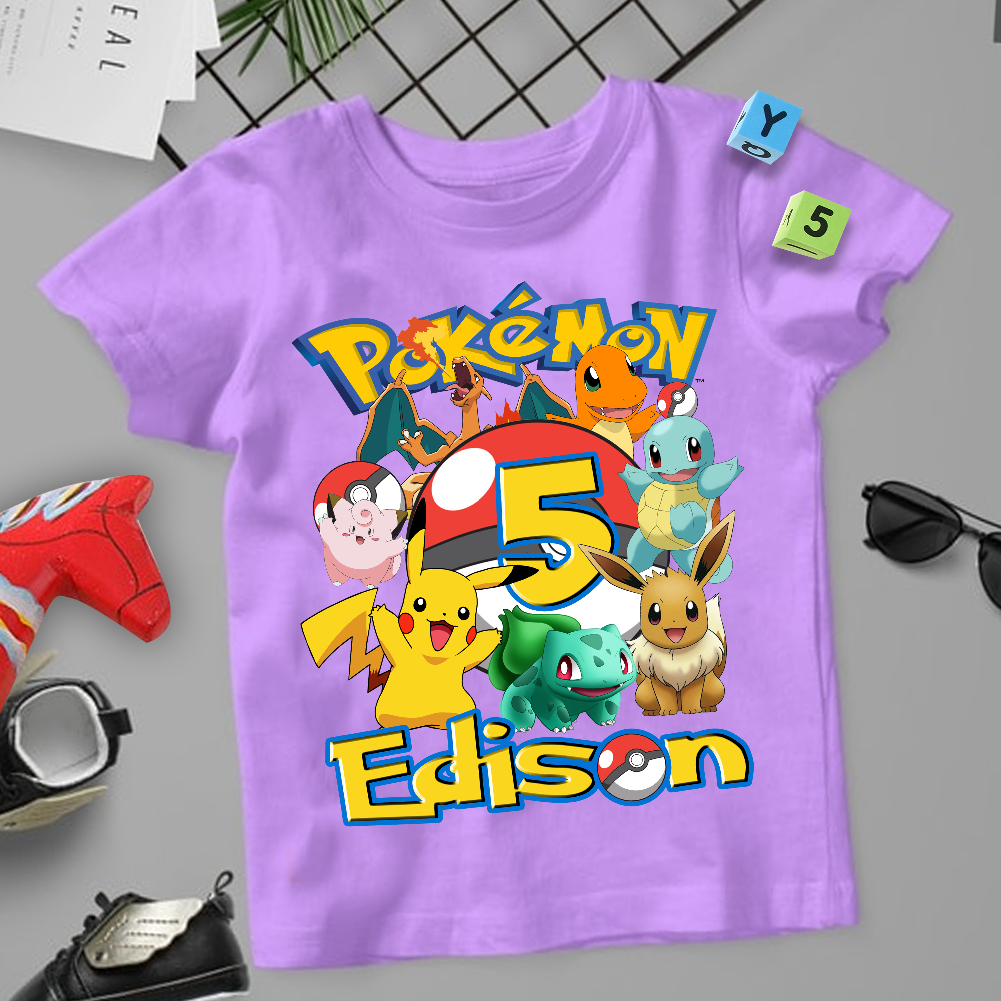 Pokemon Birthday Shirt, Pikachu Game Cartoon Kids  Shirt, Custom Personalized Birthday Gift For Son Daughter